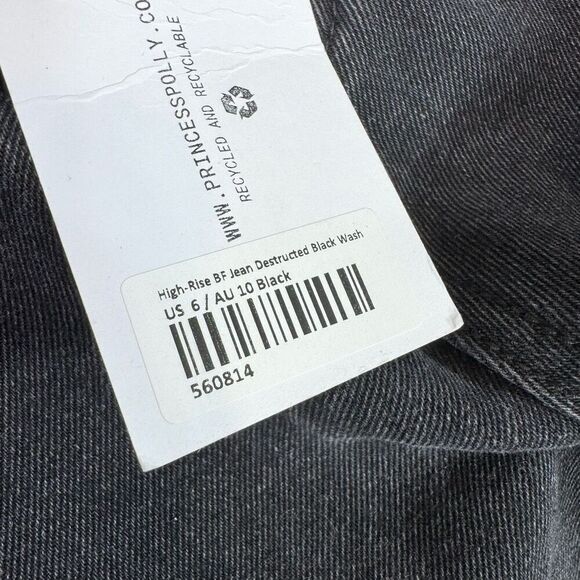 Princess Polly Jeans Womens 6 High Rise Boyfriend Black New Straight Leg Denim - Picture 2 of 10